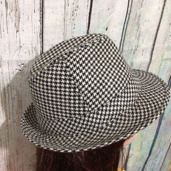 NEW Houndstooth Fedora Trilby Wool Blend Hat Flower Accent Side One Size 🧸 - Picture 4 of 13